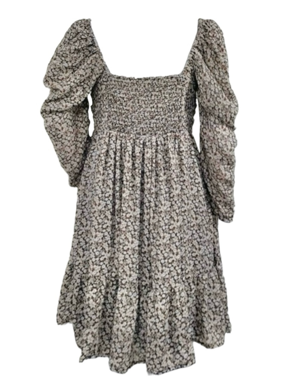 Abercrombie Babydoll Tall Mini Dress Ruched Long-Sleeve Floral - Picture 2 of 13